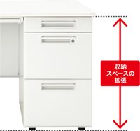 従来の事務用デスクより２０ｍｍ高い「デスクシステム（ＸＥＨＨ型）」